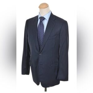 ISAIA Navy Blue Classic Pinstriped Men's Blazer 42L